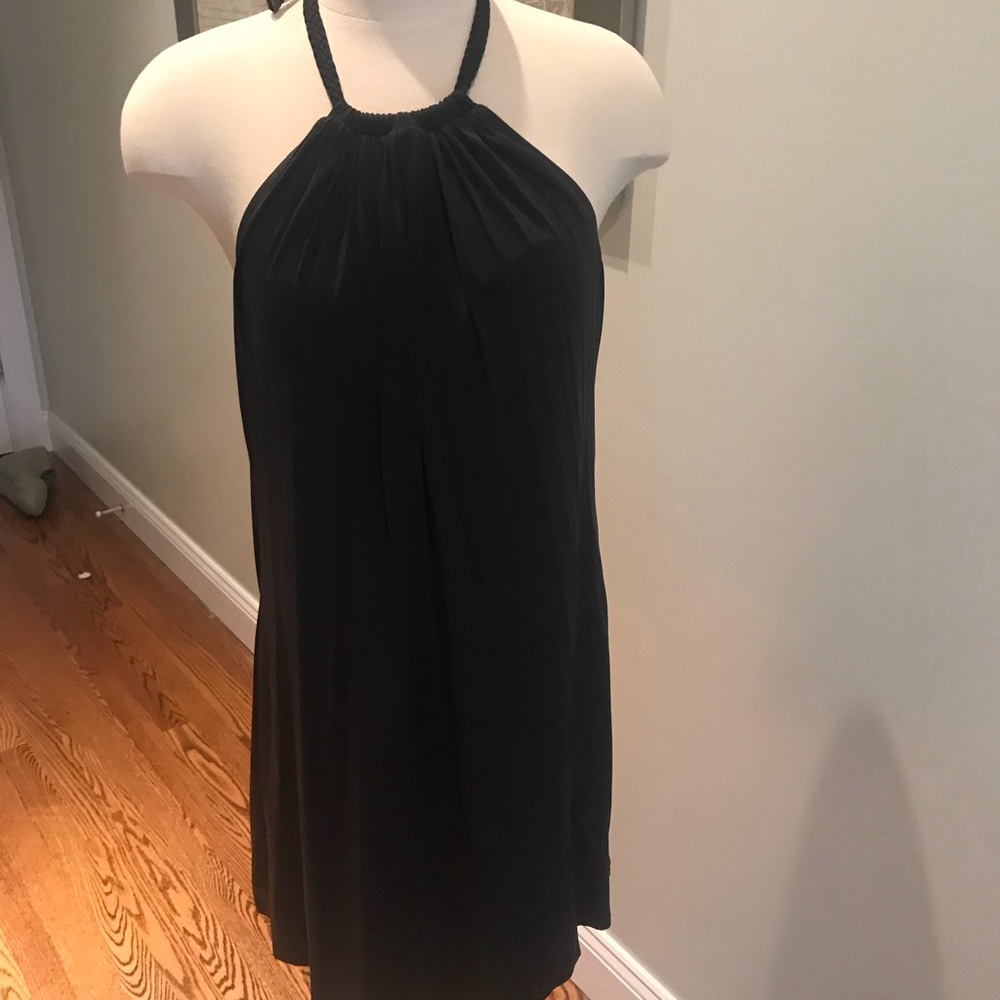 Black matt jersey halter dress